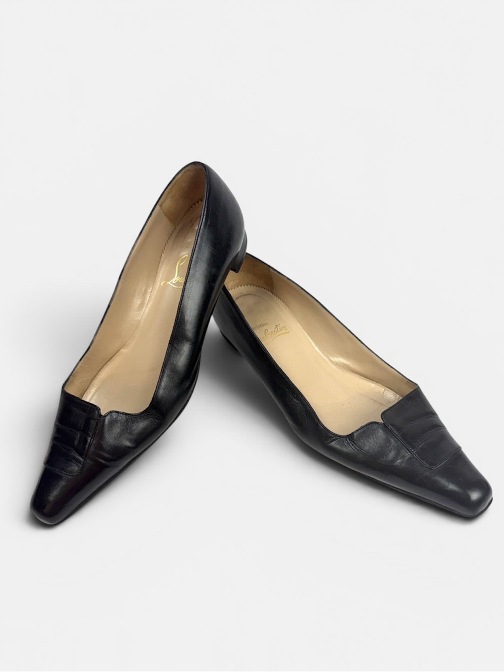 Christian Louboutin Black Leather Low Heel Pumps Flats Shoes EUR 37,5 US 7,5
